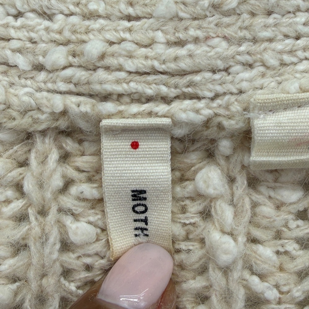 Anthropologie Moth V-Neck Sweater Womens S Beige Side Zip Chunky Knit Cotton - Picture 6 of 13